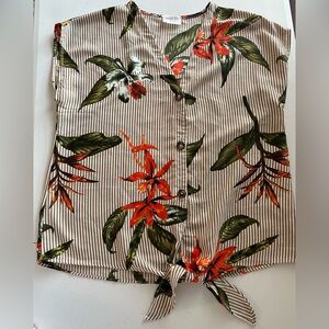 Sienna Sky Floral Striped Tie-Front Top Size S